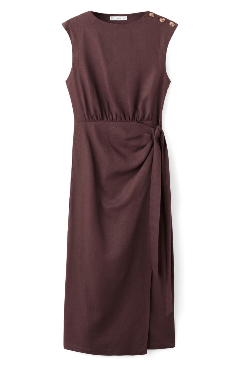 MANGO Linen Blend Midi Dress, Main, color, Chocolate