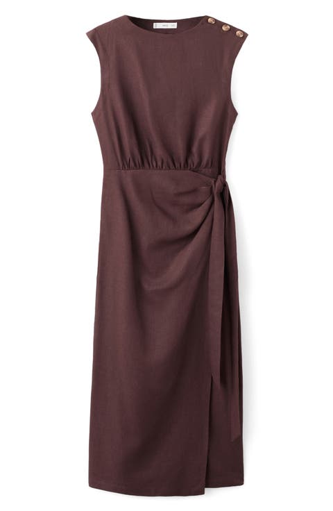 Linen Blend Midi Dress