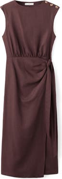 MANGO Linen Blend Midi Dress