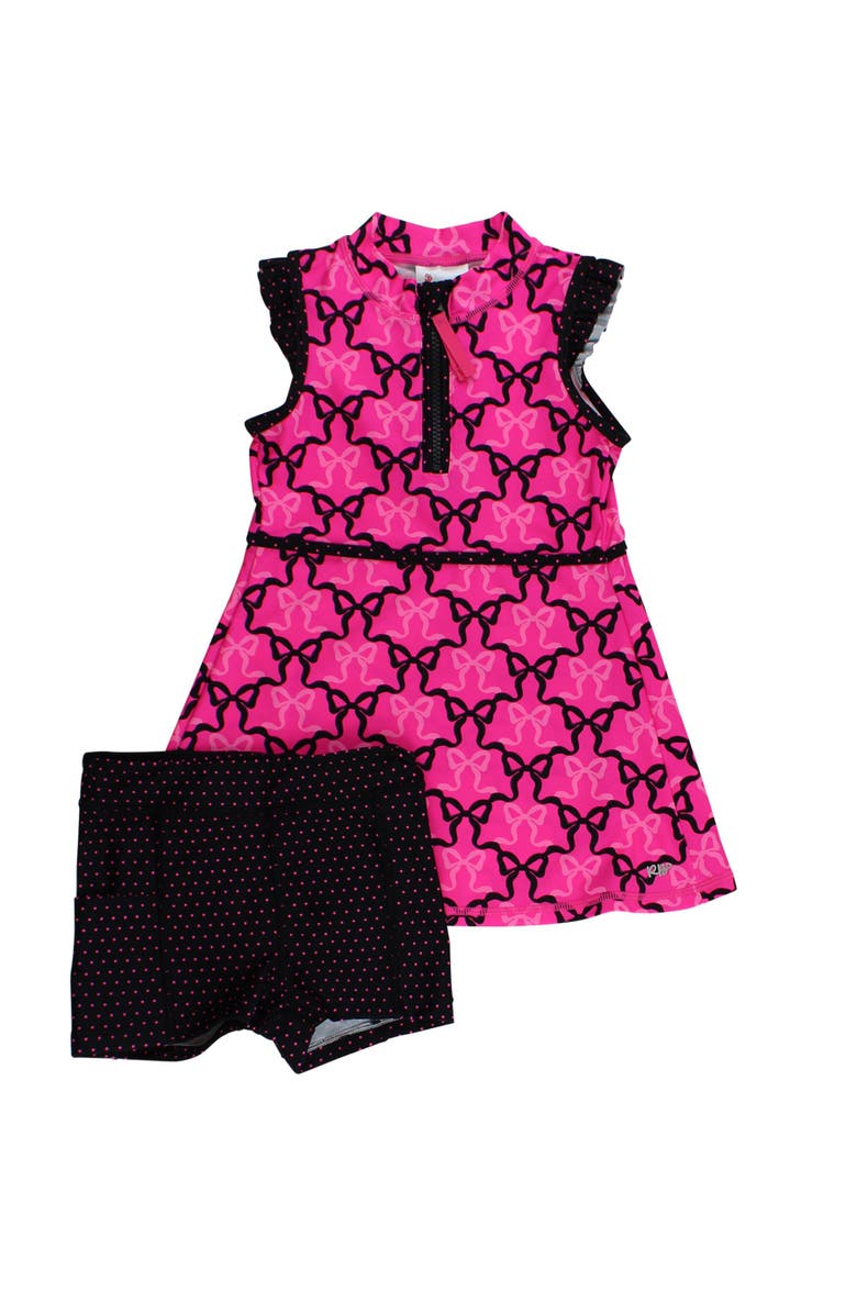 RuffleButts UPF50 Sleeveless Zip Ruffle Sleeve Active Dress, Main, color, Neon Magenta Bows