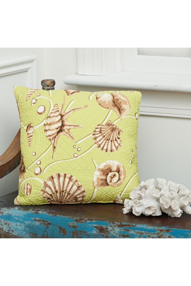 Calypso Shells Coastal Decorative Decorative Accent Pillow, 14" x 14", Main, color, Green