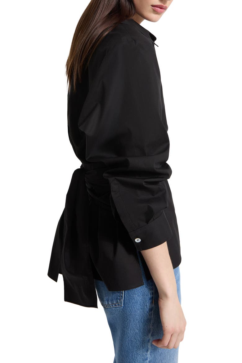 Ellory Ruched Sleeve Woven Shirt, Alternate, color, BLACK