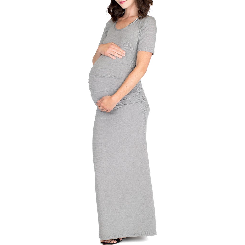 Nom Maternity Heidi Maxi Maternity Dress in Charcoal Stripe
