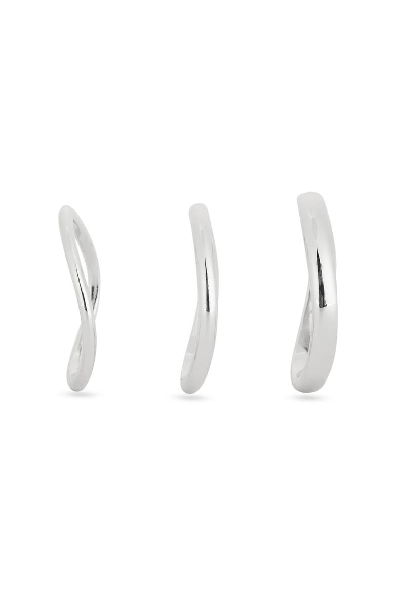 Demi-Fine Set of 3 Wavy Band Rings, Alternate, color, SILVER