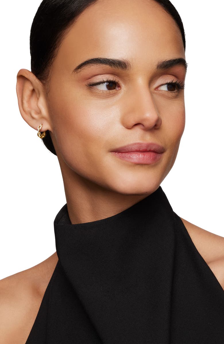 David Yurman Stax Chain Link Huggie Hoop Earrings with Diamonds in 18K Gold, Alternate, color, 