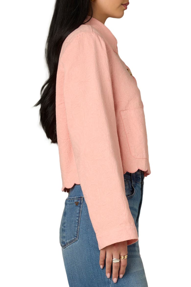 Scallop Detail Cotton Crop Jacket, Alternate, color, PAPAYA