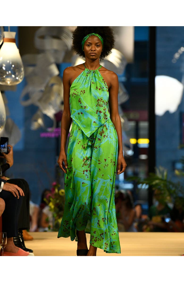 Lost Pattern NYC "Coco Dream" Satin Midi Skirt, Alternate, color, Green