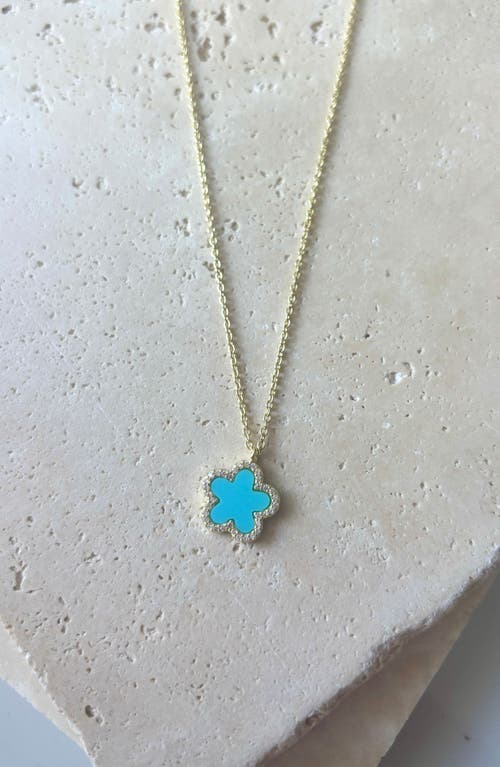 Adornia 14k Gold Plated Turquoise Cz Halo 5-leaf Clover Ne