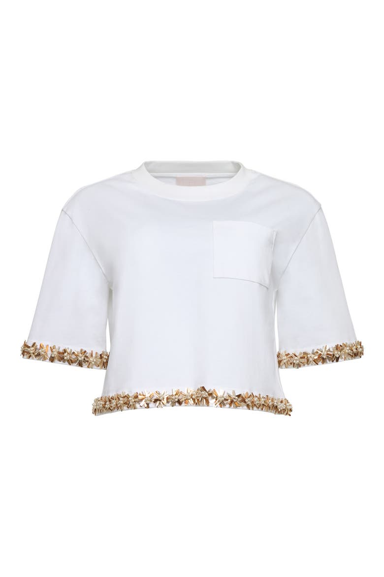 Asa Sunflare Crystal Floral Detail Cotton Top, Alternate, color, WHITE