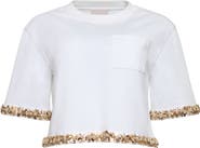 Cinq à Sept Asa Sunflare Crystal Floral Detail Cotton Top