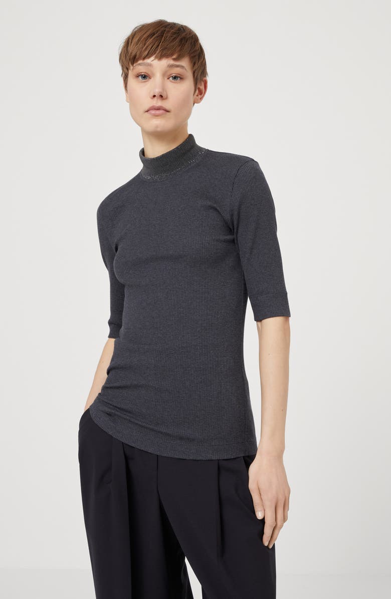 Brunello Cucinelli Ribbed jersey T-shirt, Alternate, color, 