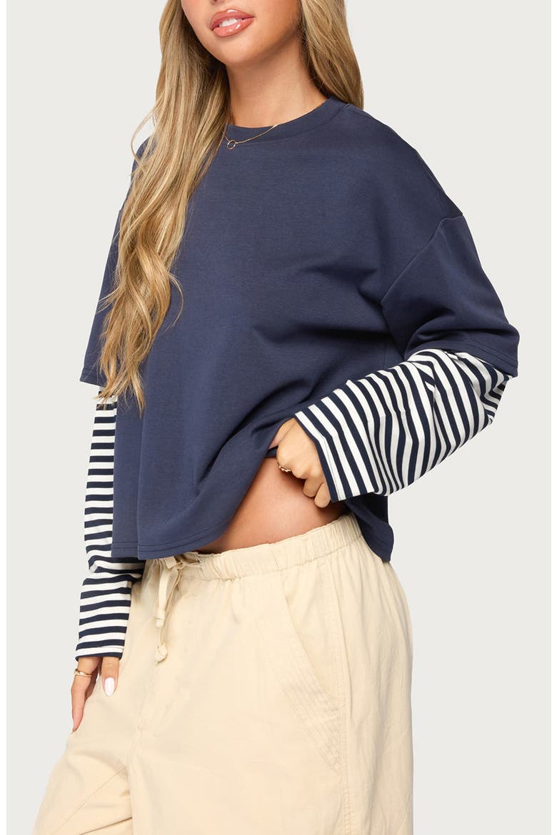 Nacie Layered Striped Long Sleeve T-Shirt, Alternate, color, NAVY