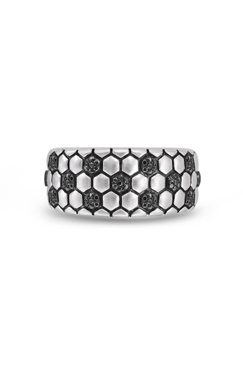 Soccer Football Silver & Black Diamond Band Men Ring, Main, color, Silver