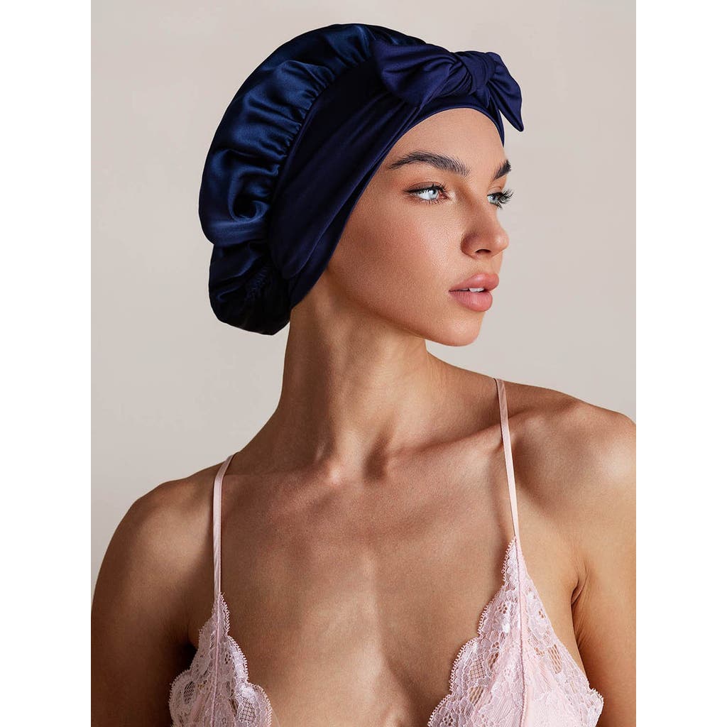 Silksilky Pure Silk Bowknot Tie Bonnet In Blue