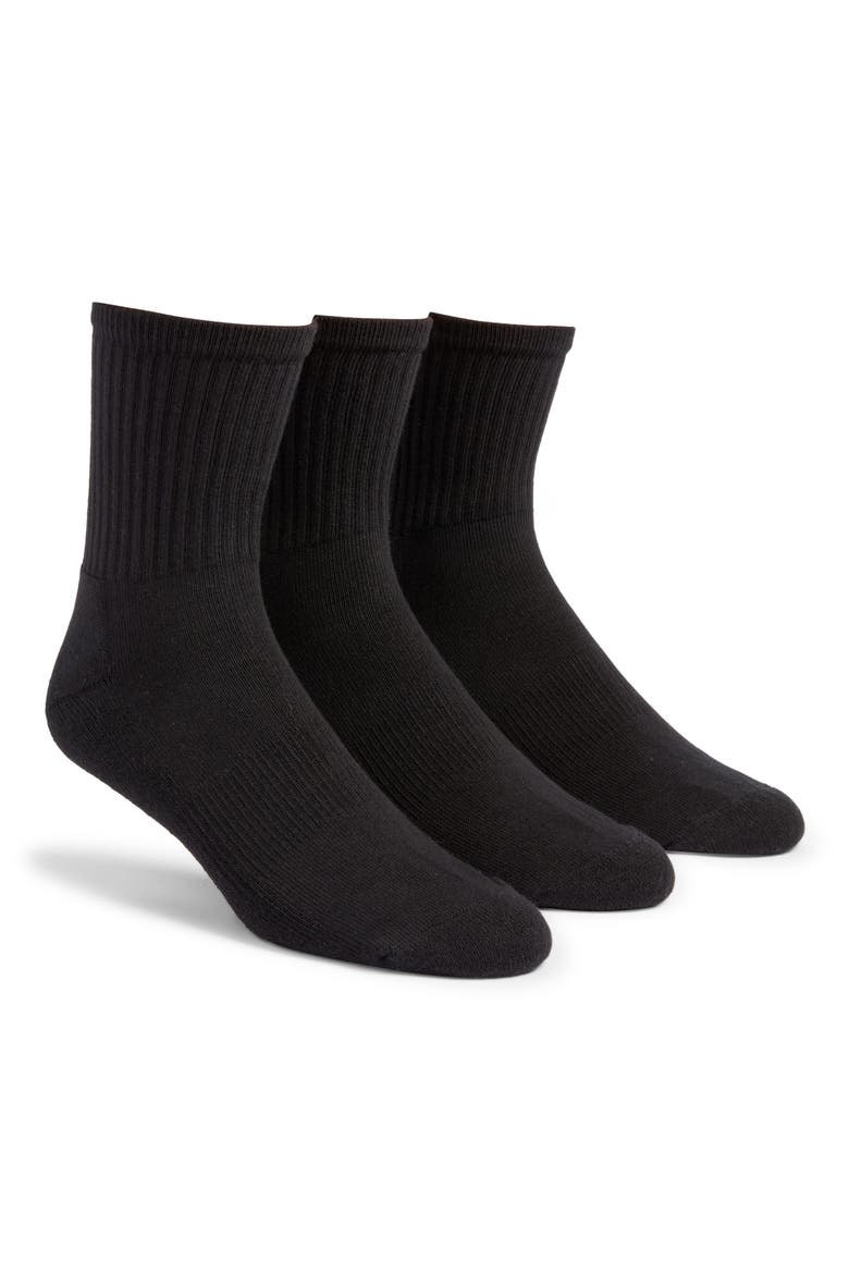 3-Pack Everyday Low Crew Socks, Main, color, BLACK
