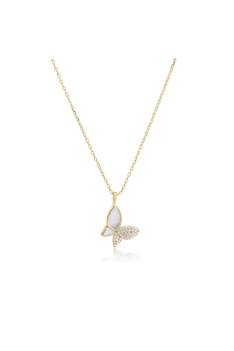 Mother of Pearl CZ Butterfly Necklace, Main, color, Gold-Plated Sterling Silver