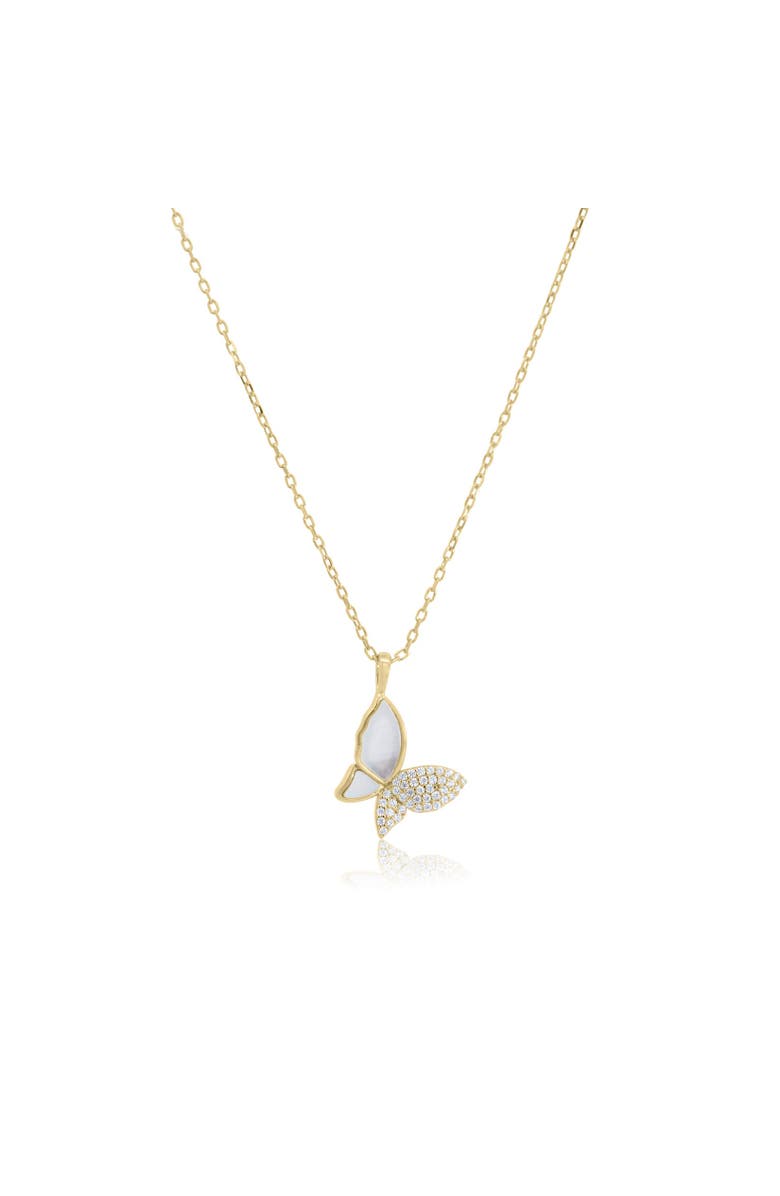 The Lovery Fine Jewelry Mother of Pearl CZ Butterfly Necklace, Main, color, Gold-Plated Sterling Silver