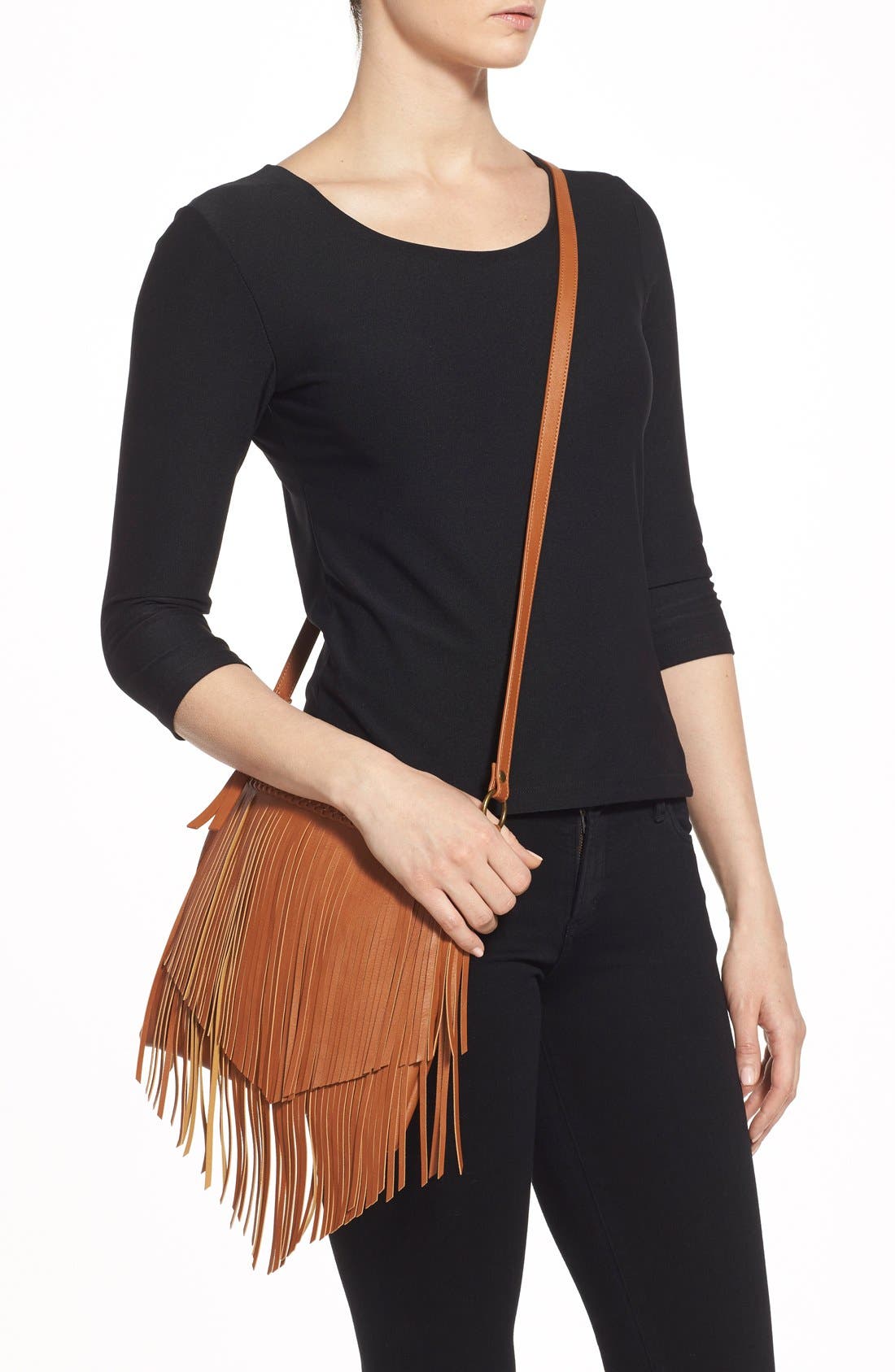 Layered Fringe Crossbody Bag, Alternate, color, BROWN COGNAC