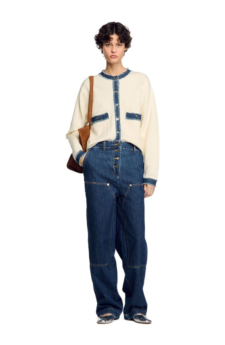 SANDRO Cardigan with denim details, Alternate, color,