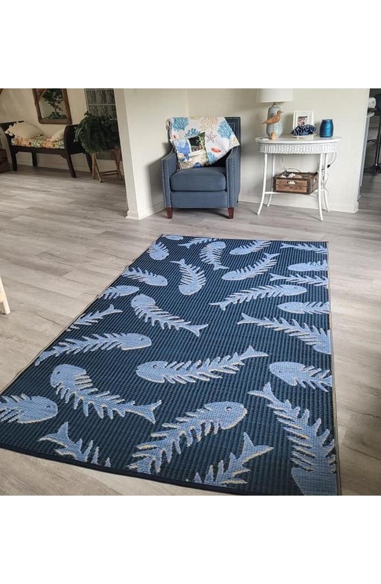 Mad Mats Fishbone Navy & Periwinkle Rug, Alternate, color, 6'X9'
