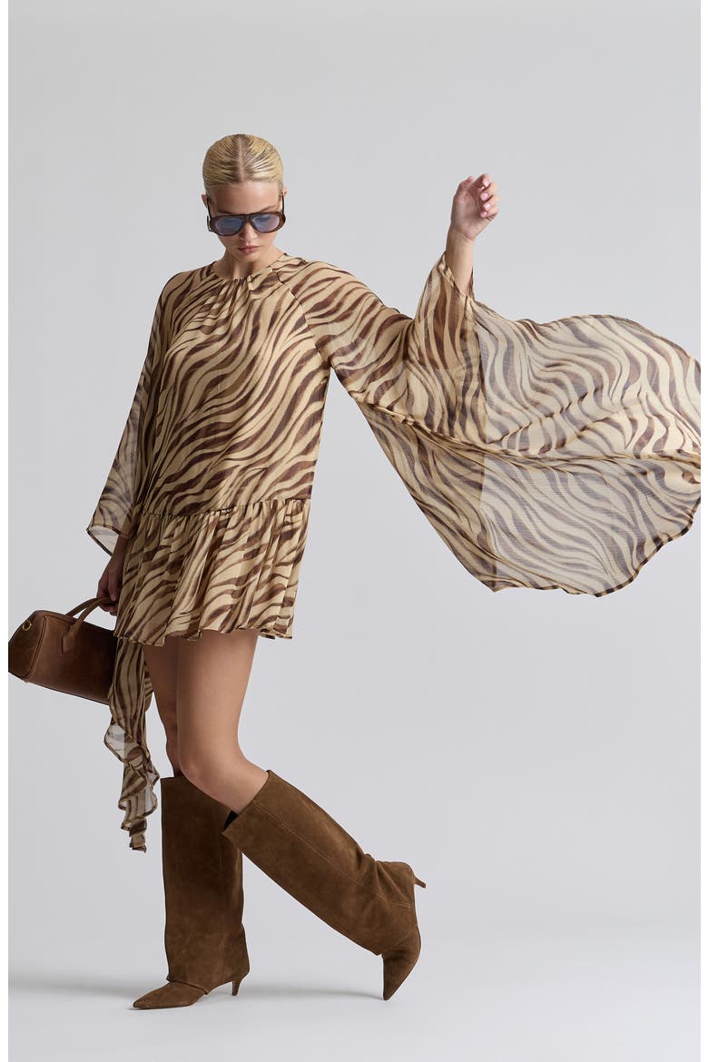 Ruffle Long Sleeve Minidress, Alternate, color, AUTUMN ZEBRA