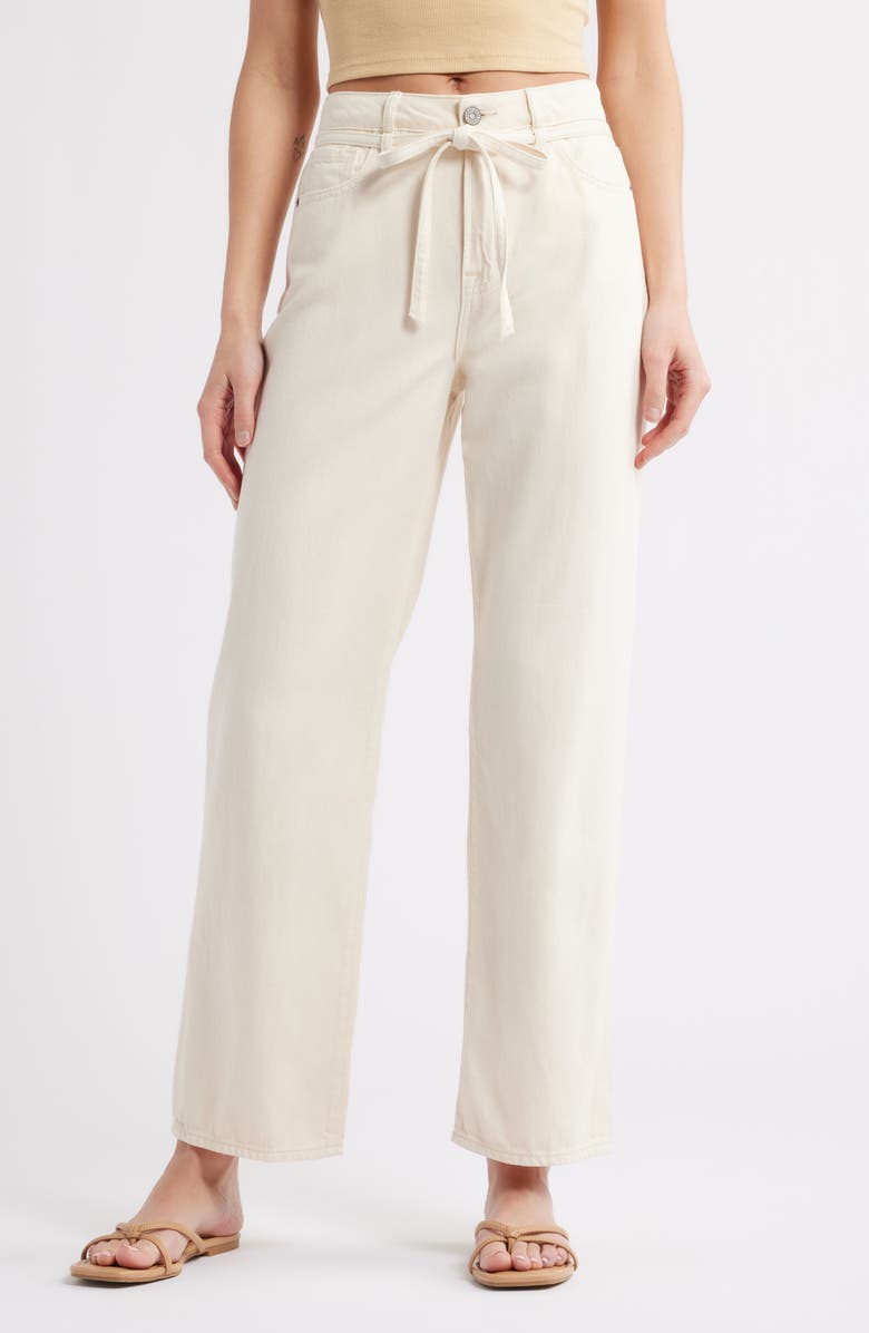 HIDDEN JEANS Tie Waist Wide Leg Jeans, Main, color, Cream