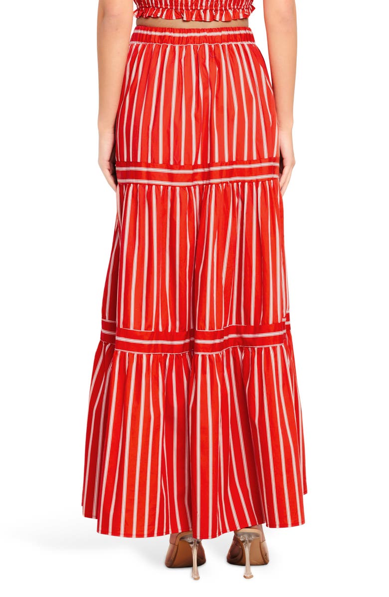 FLYING TOMATO Stripe Tiered Cotton Maxi Skirt, Alternate, color, Red/ White