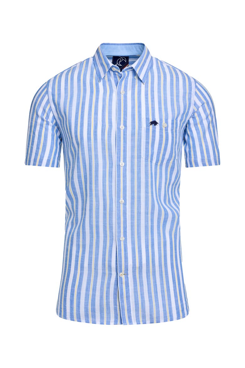 Short Sleeve Cotton Linen Look Shirt, Alternate, color, Mid Blue