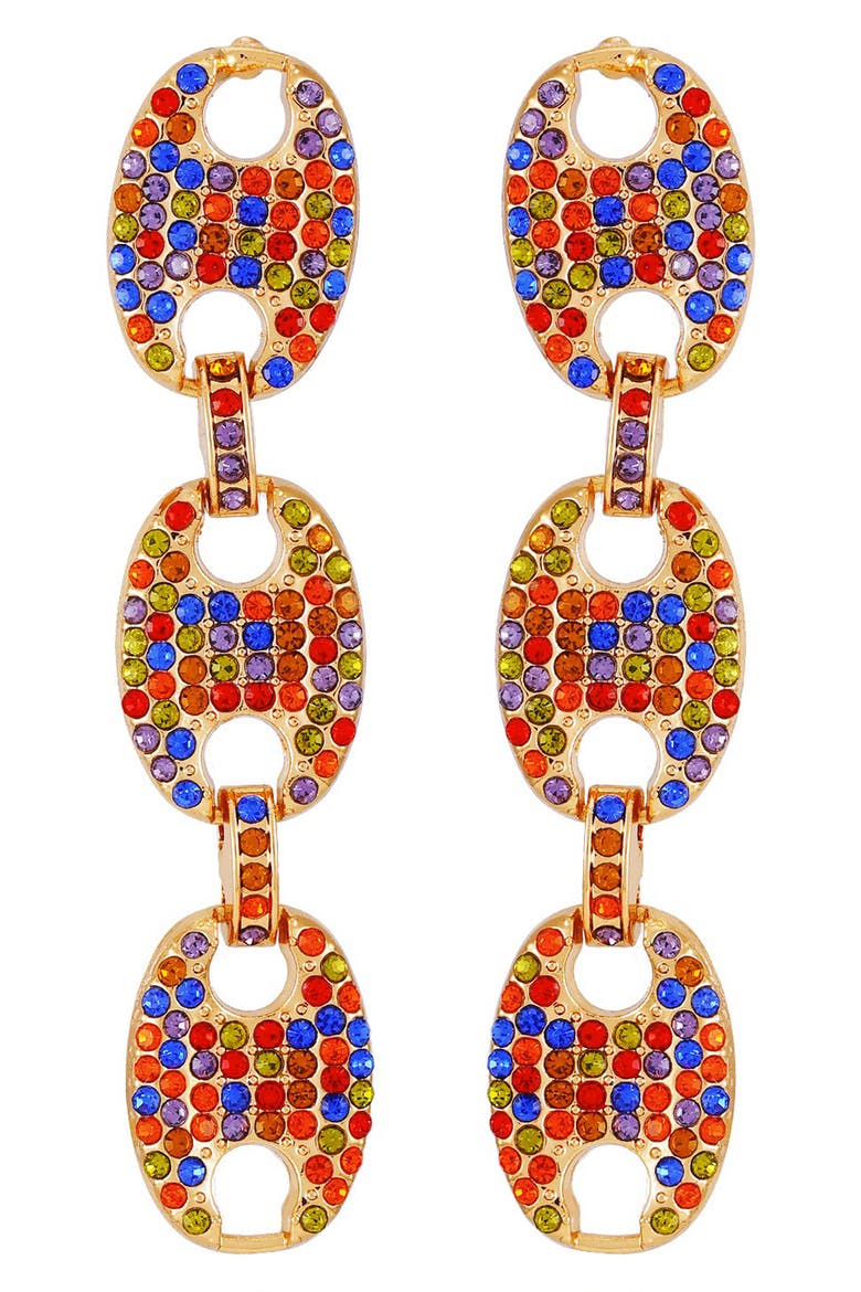 Crystal Mariner Link Linear Drop Earrings, Main, color, GOLD TONE