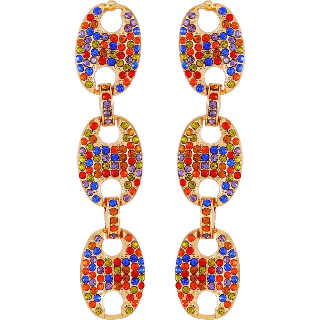 Guess Crystal Mariner Link Linear Drop Earrings In Gold