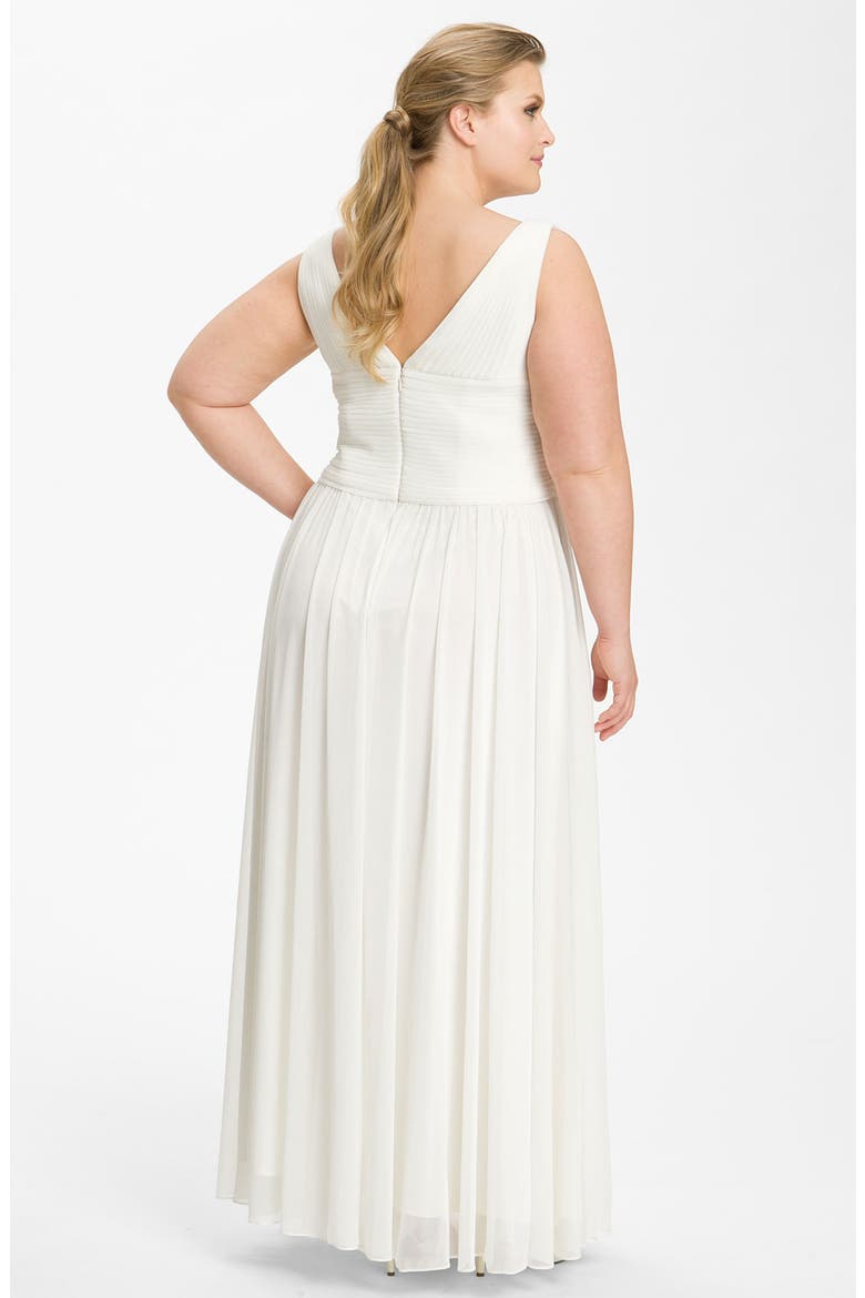 Ruched Mesh Gown with Shawl, Alternate, color, IVORY
