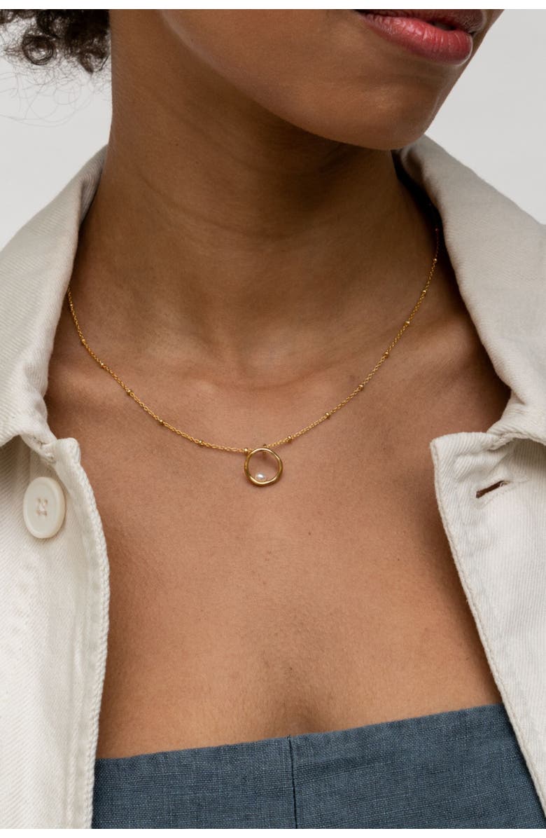 Dower & Hall Open Circle & White Pearl Waterfall Pendant, Alternate, color, Yellow Gold Vermeil