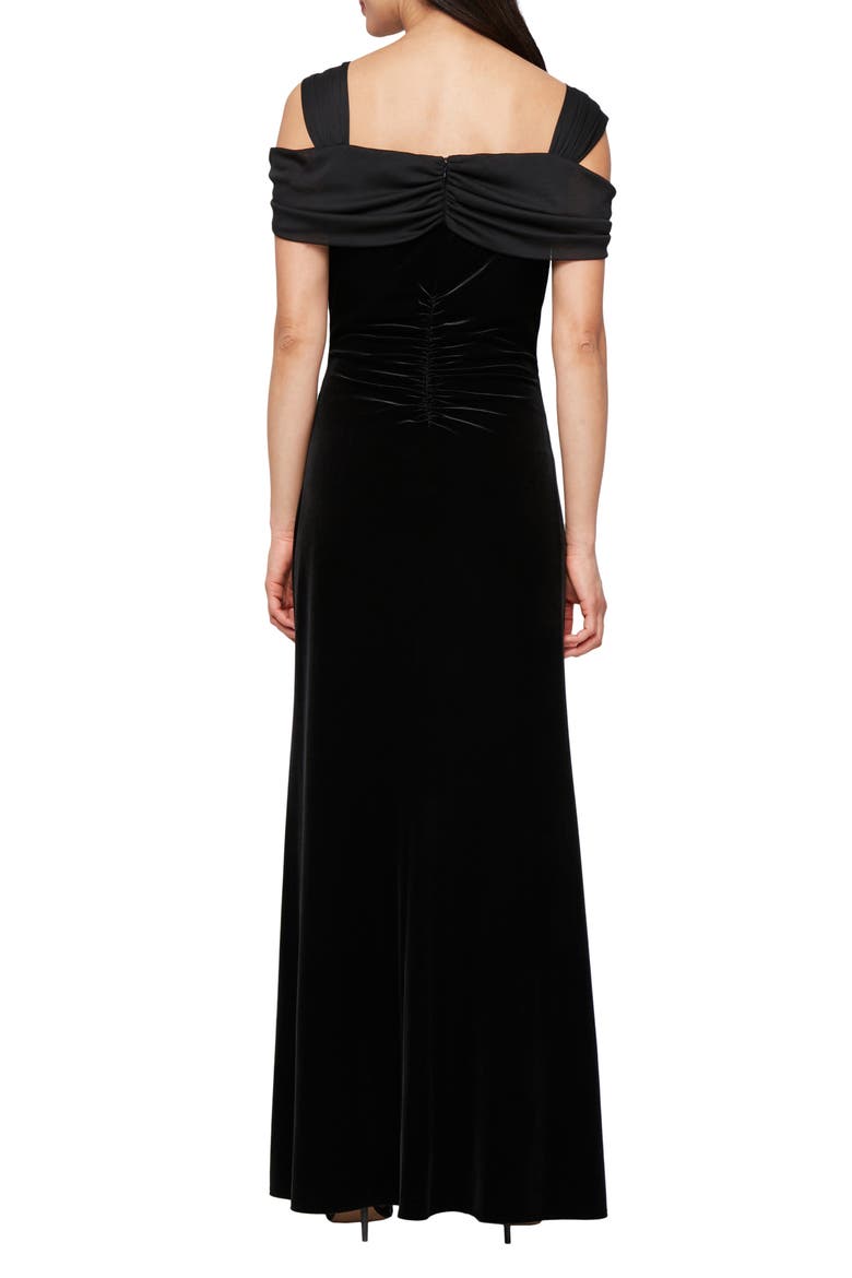 Cold Shoulder Velvet Gown, Alternate, color, BLACK