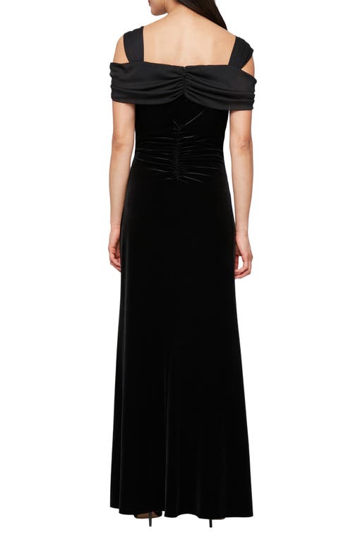 Alex Evenings Cold Shoulder Velvet Gown In Black