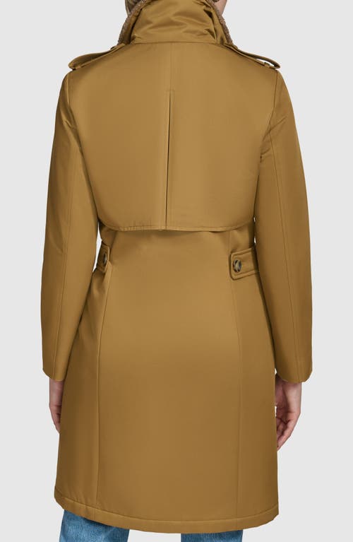 Andrew Marc Teagan Trench Coat With Faux Shearling Trim In Gold