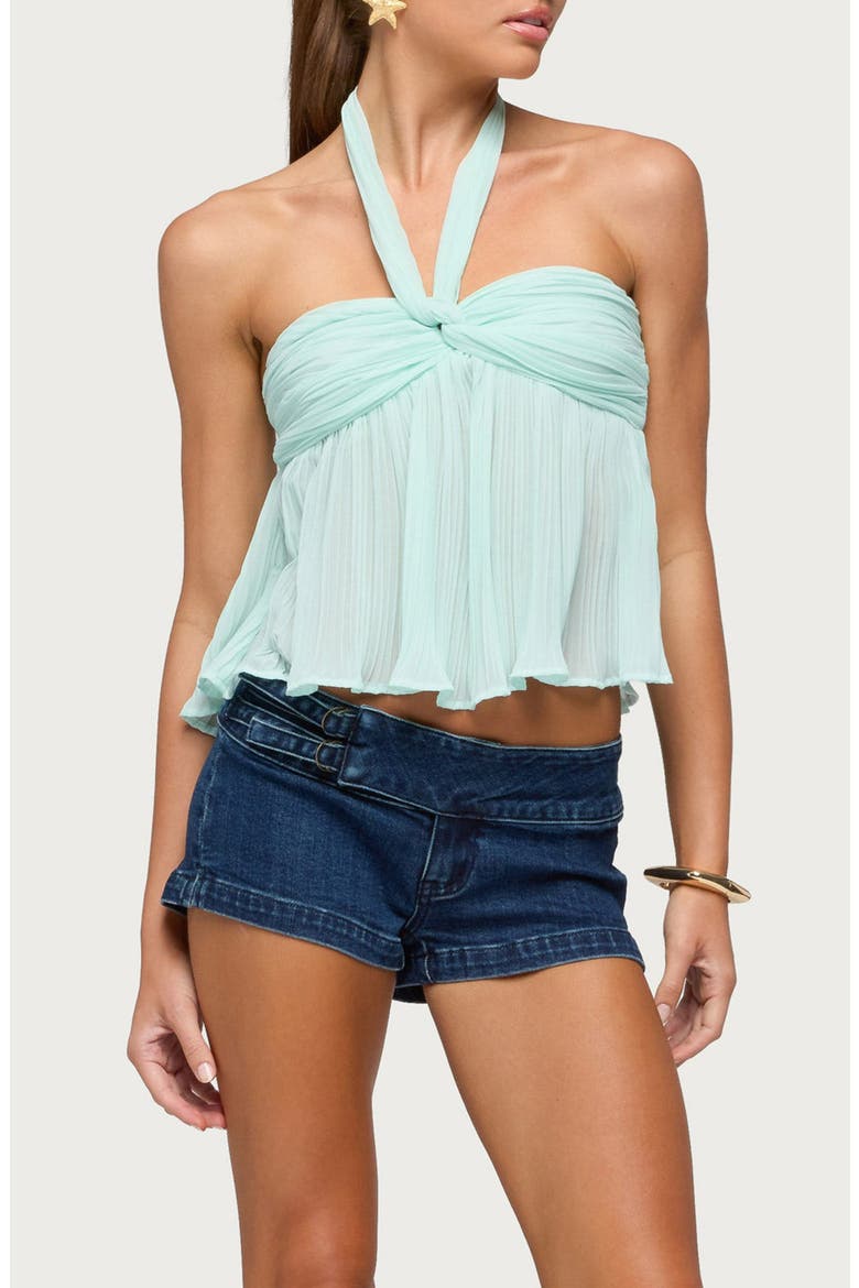 Pleated Chiffon Babydoll Halter Tank, Main, color, AQUA