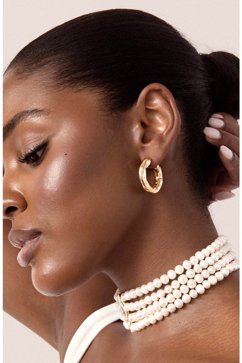 Molten Hoop Earrings, Alternate, color, GOLD