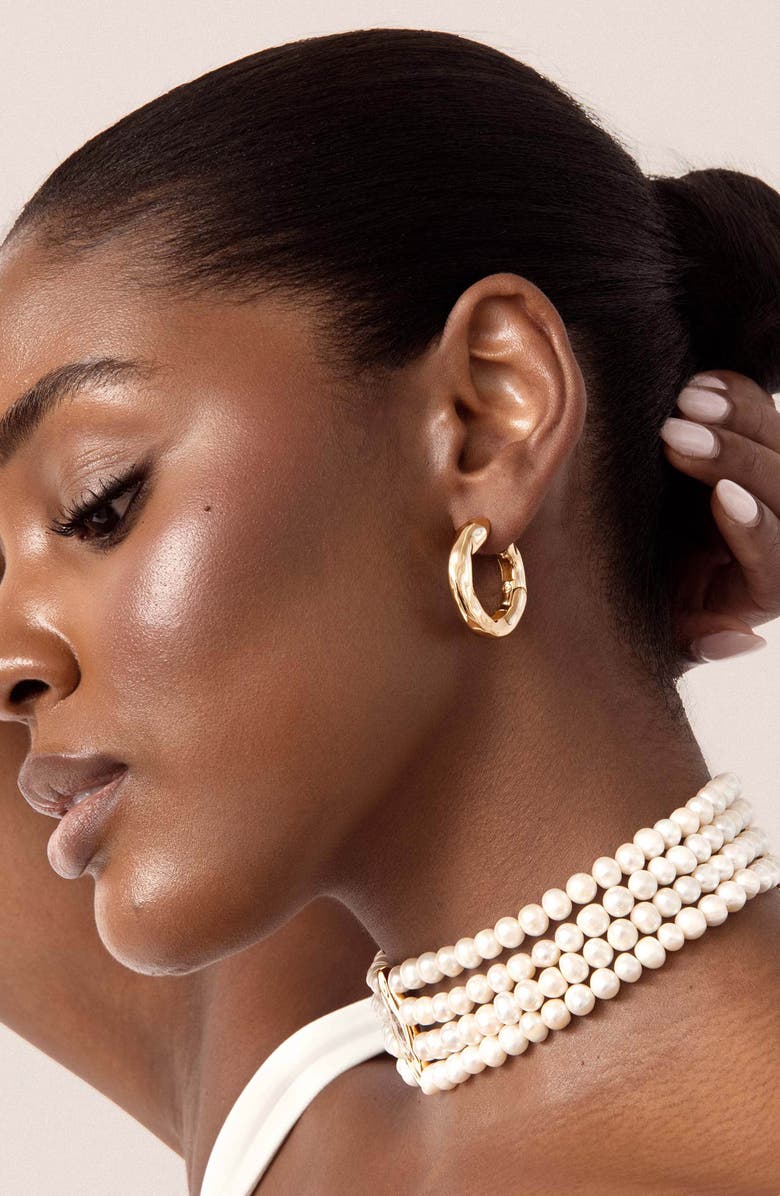 Ettika Molten Hoop Earrings, Alternate, color, Gold