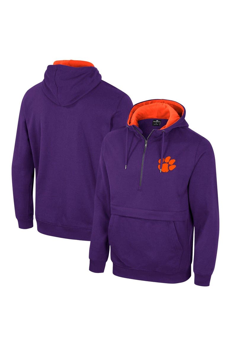 Men's Colosseum Purple Clemson Tigers Half-Zip Hoodie, Main, color, Purple