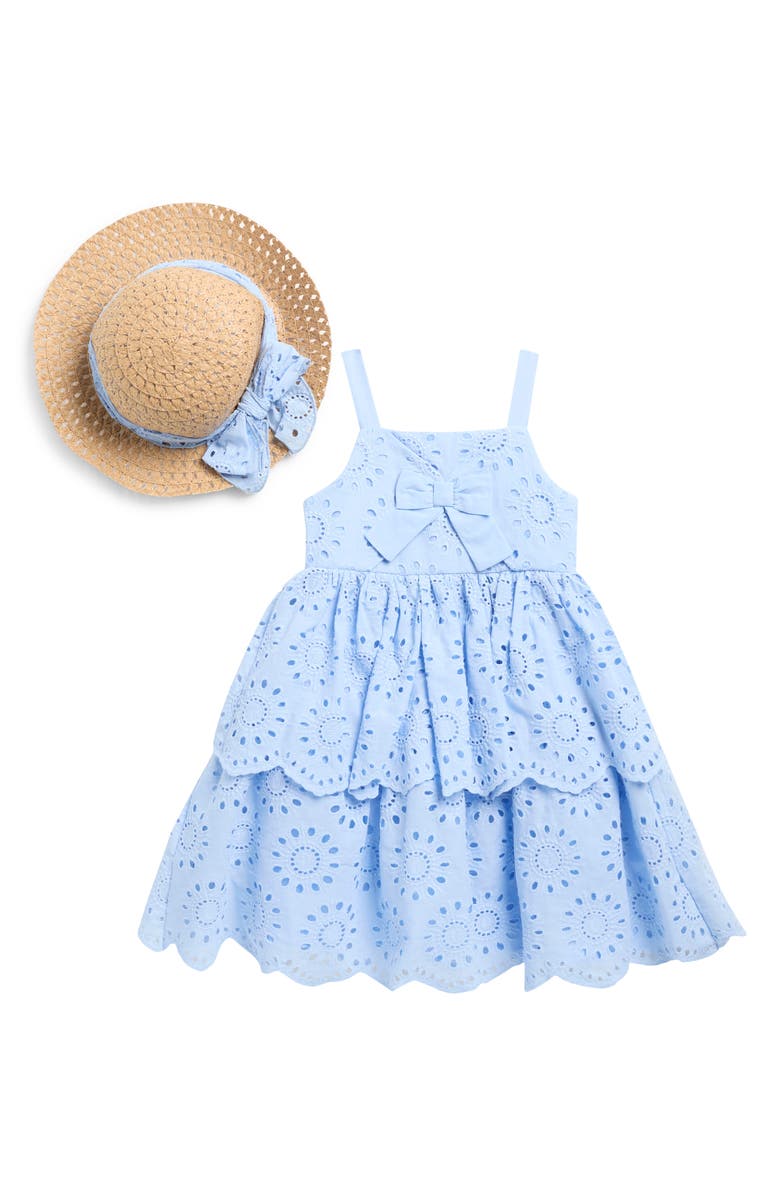 BLUEBERRY Kids' Eyelet Sundress & Hat Set, Main, color, Periblue