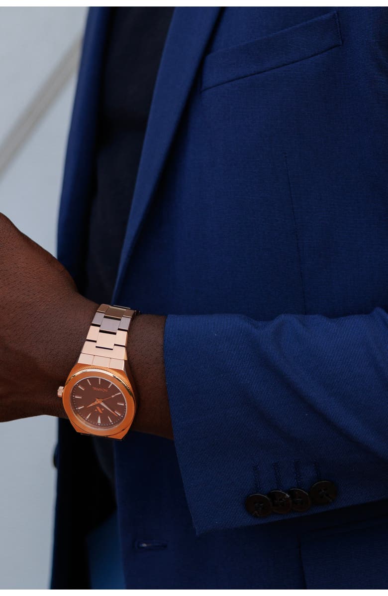 NCMPRBL Elevate Link Mocha Bracelet Watch, 42MM, Alternate, color, Rose Gold/Brown