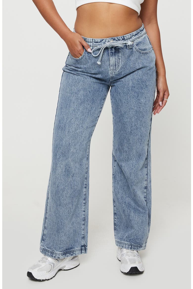 Pemberton Tie Waist Mid Rise Wide Leg Jeans, Main, color, BLUE