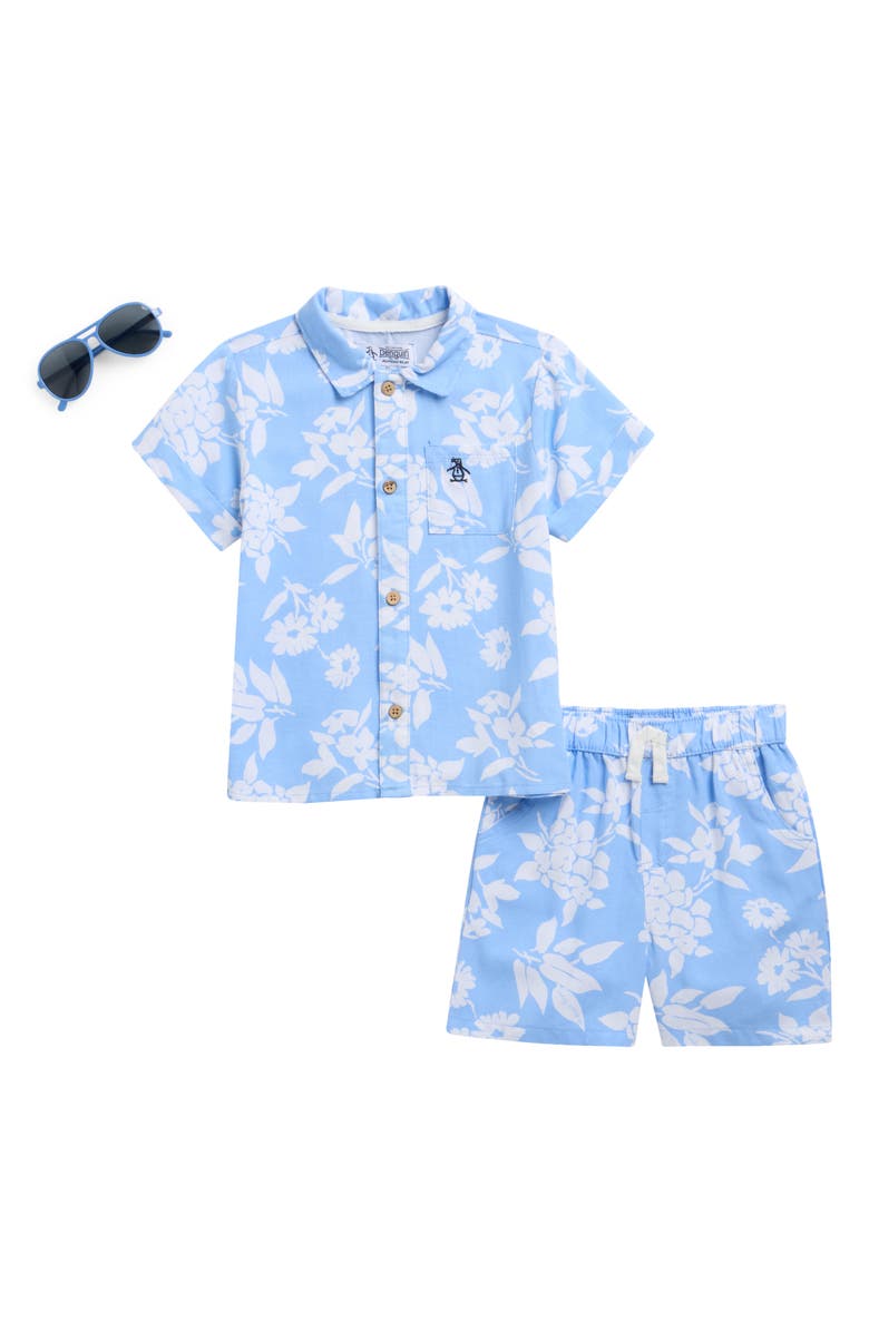 Original Penguin Kids' Print Camp Shirt & Shorts Set, Main, color, Riviera