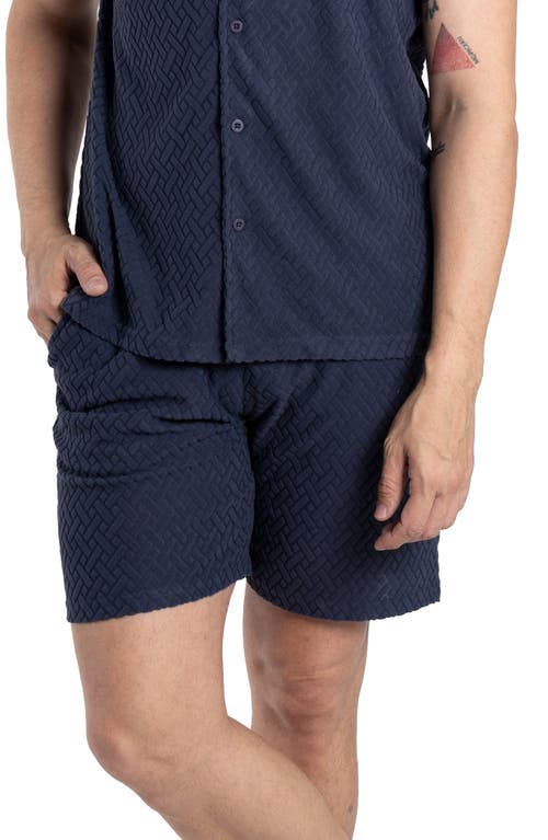 Shop Spring + Mercer Casual Jacquard Terry Shorts In Dusty Ink Blue