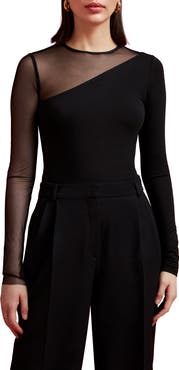 Marcella Milo Long Sleeve Mesh & Jersey Top