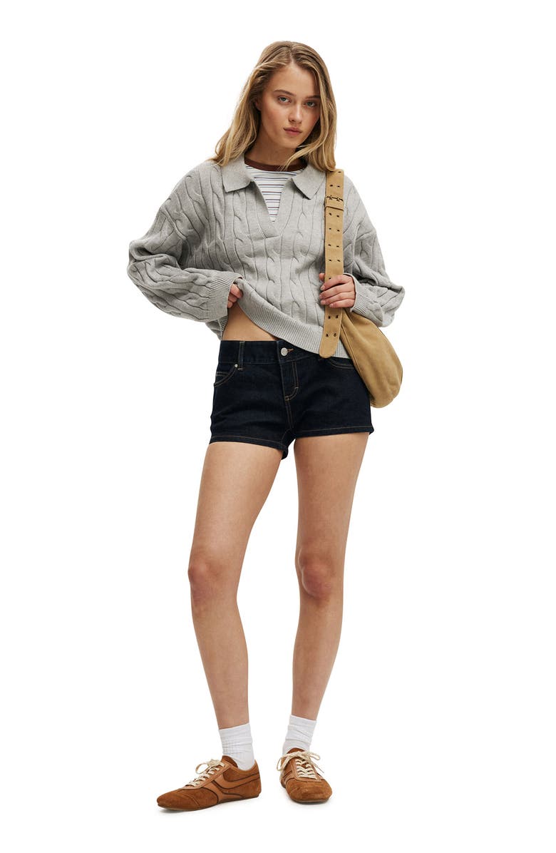 Cotton On Women's Luxe Collar Sweater, Alternate, color, Grey Marle Cable