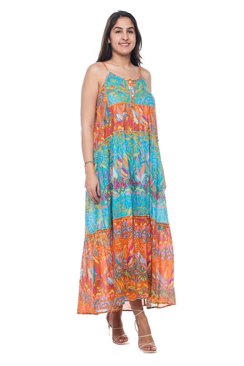 Button Half Placket Cotton Maxi Sundress, Alternate, color, BLUE