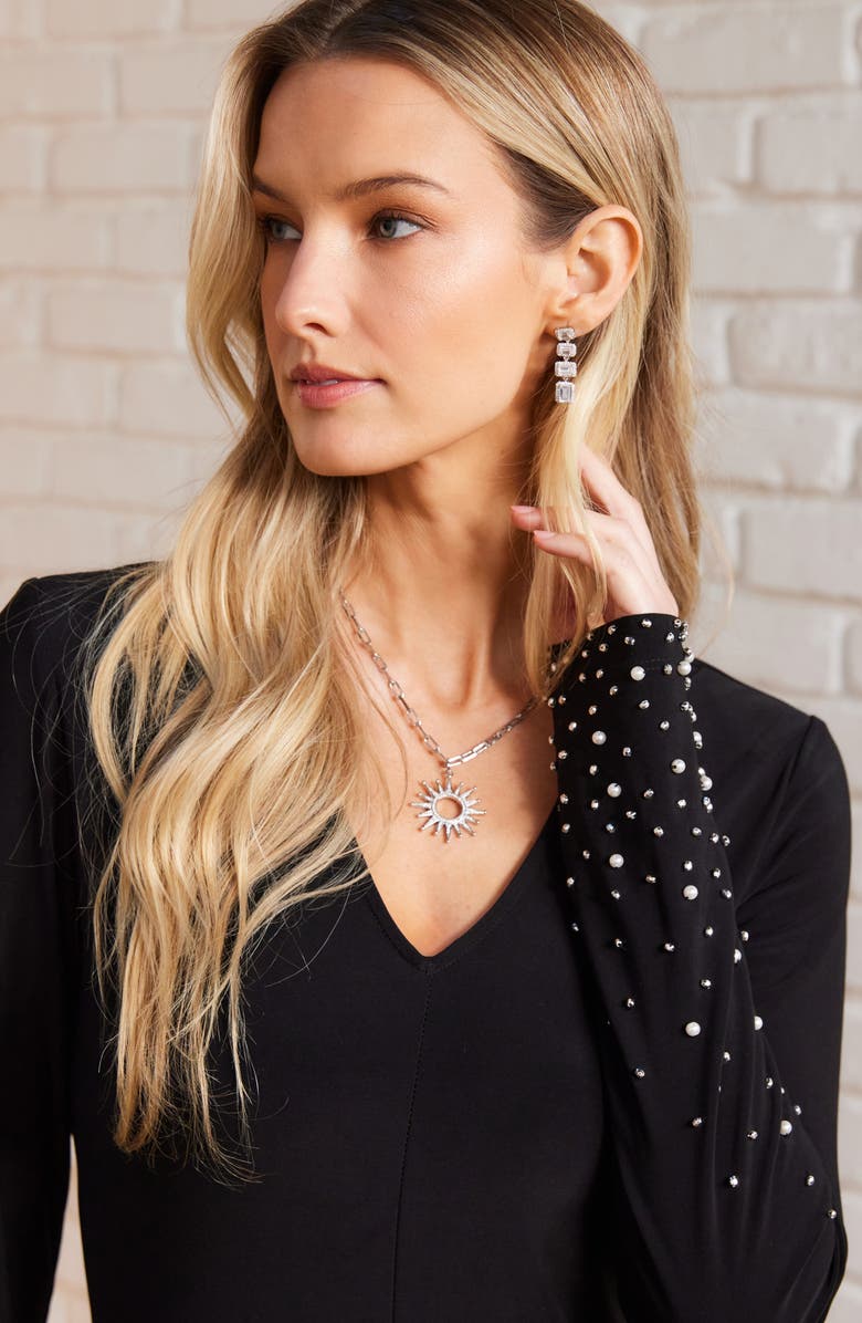 Karen Kane Kate Embellished Long Sleeve Midi Dress, Alternate, color, Black