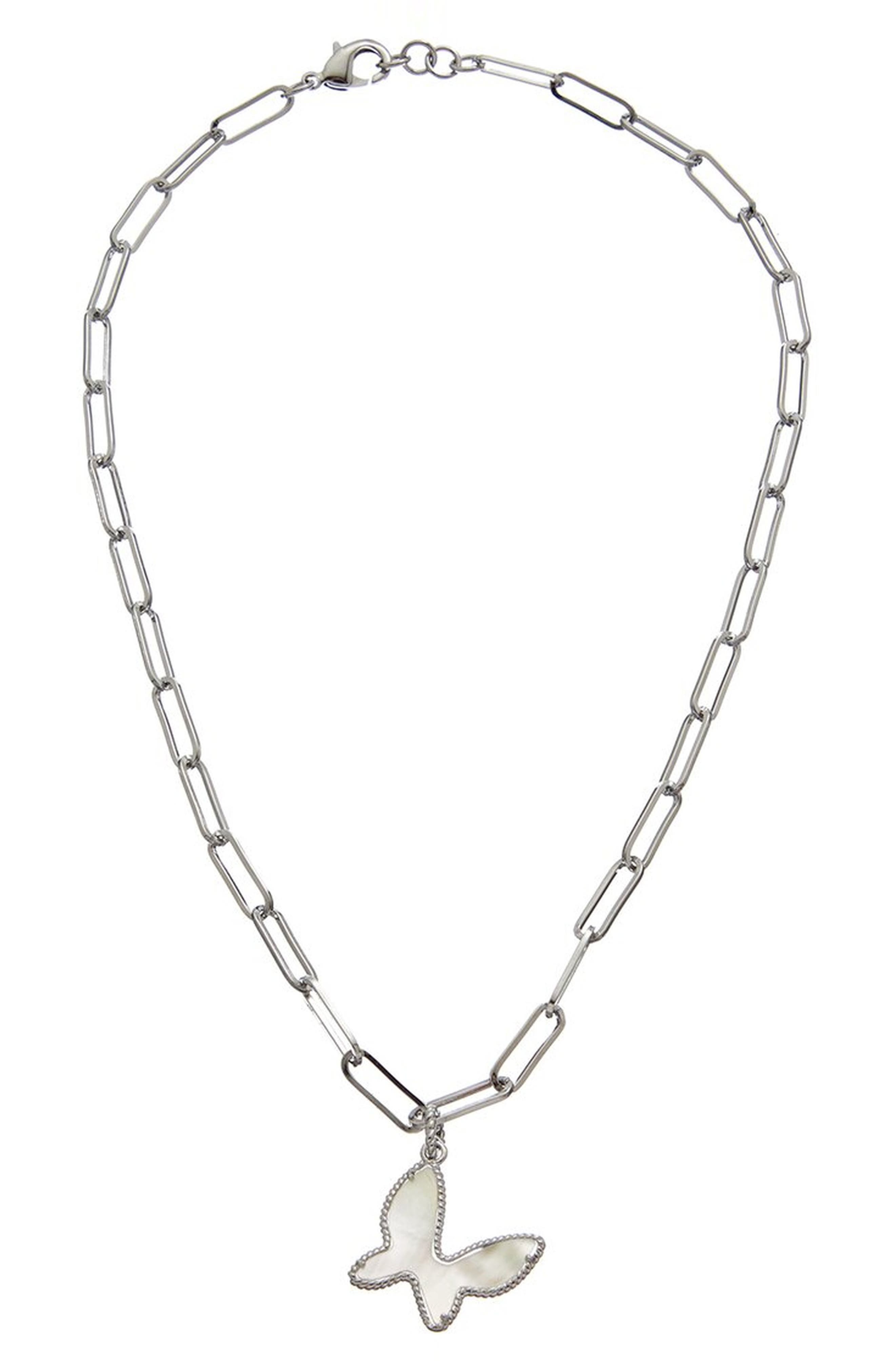 Mother of Pearl Butterfly Pendant Necklace