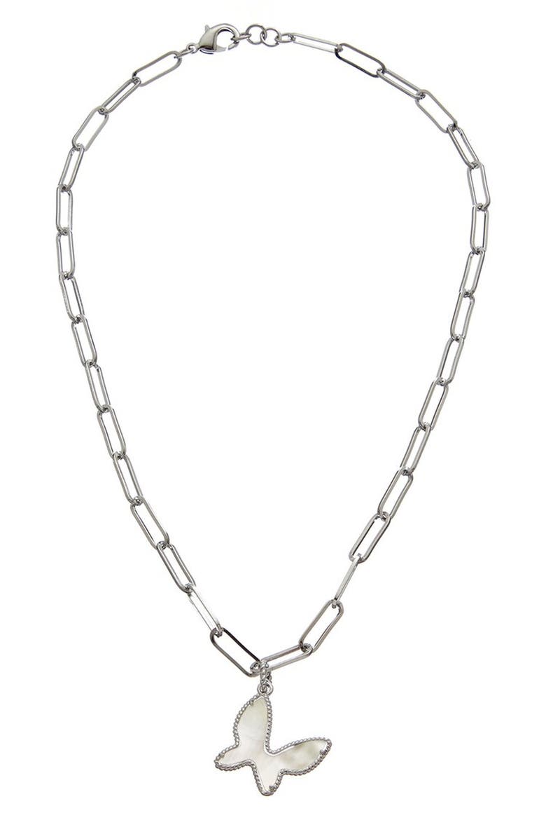 Mother of Pearl Butterfly Pendant Necklace, Main, color, WHITE